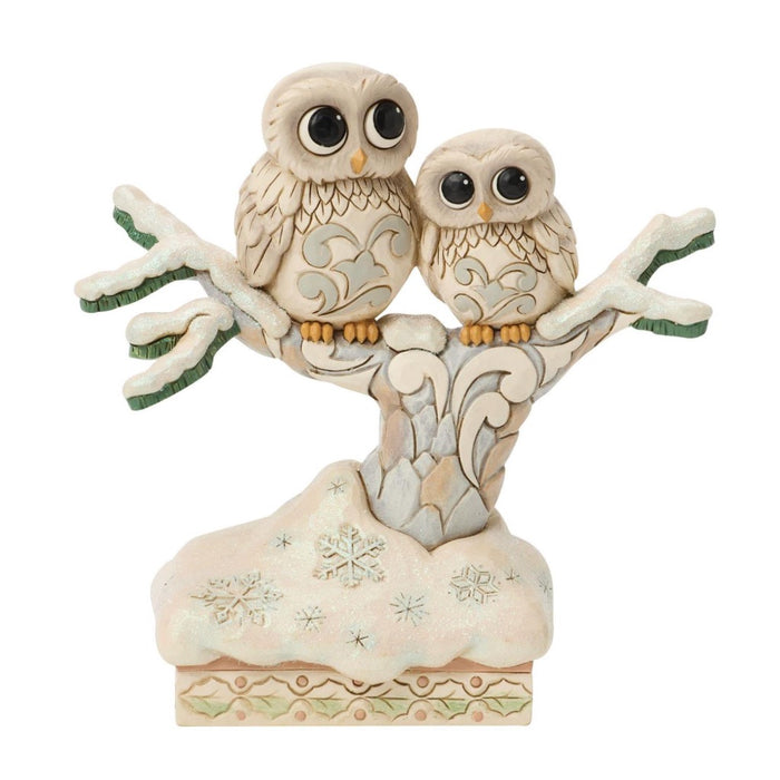 Jim Shore White Woodland Owls On a Tree Figurine