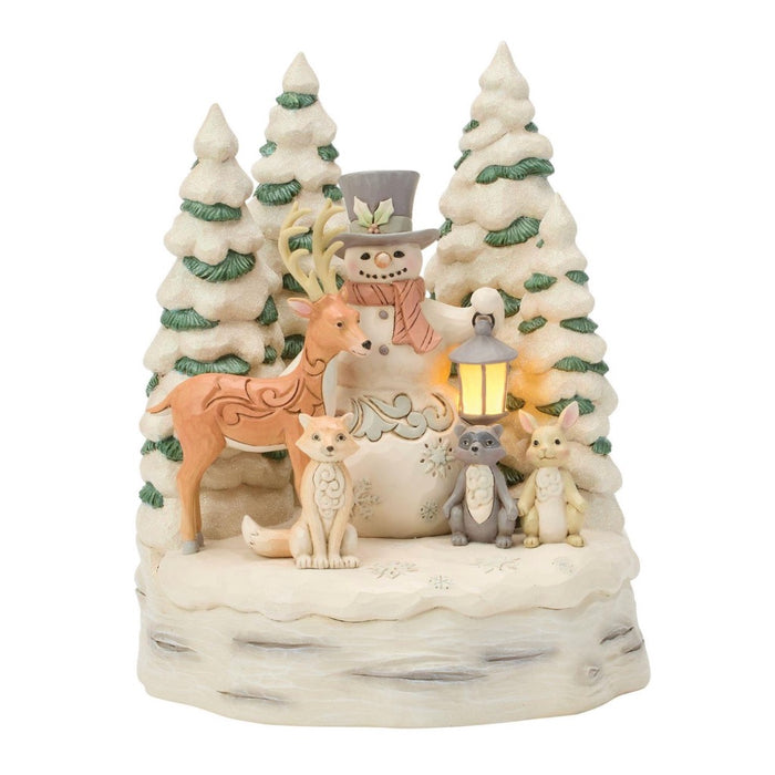 Jim Shore White Woodland Snowman With Forest Animals Figurine