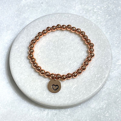 6mm Rose Gold Plated/Heart Charm Stretch