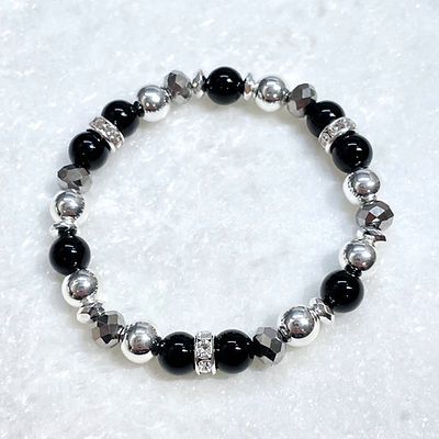 Black Onyx & Silver Hematite Stretch
