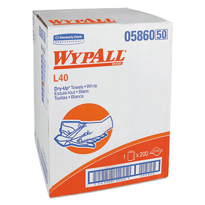 KCC WYPALL 05860 L40 Towels, Dry Up Towels, 19.5 x 42, White, 200 Towels/Roll