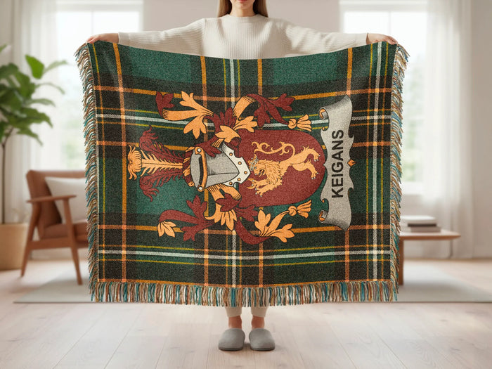 Keigans family crest tartan woven blanket shown at full scale.