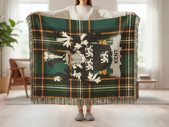 Kent family crest tartan woven blanket shown at full scale.