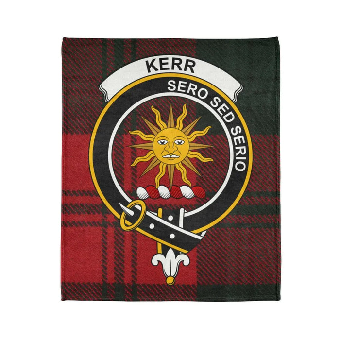 Kerr printed throw laid flat with Sero Sed Serio