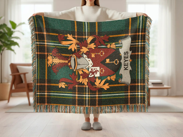 Keyes family crest tartan woven blanket shown at full scale.