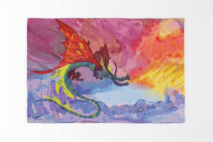 Kids Rug, Rugs And Carpet, Thick Carpet, Rectangle Area Rug, Red Blue Area Rug, Fire Breathing Dragon, Contemporary Rug, Made In USA