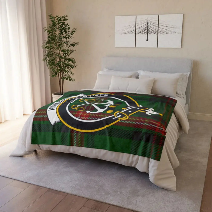 Warm Cozy Blanket with Plaid and Crest Design