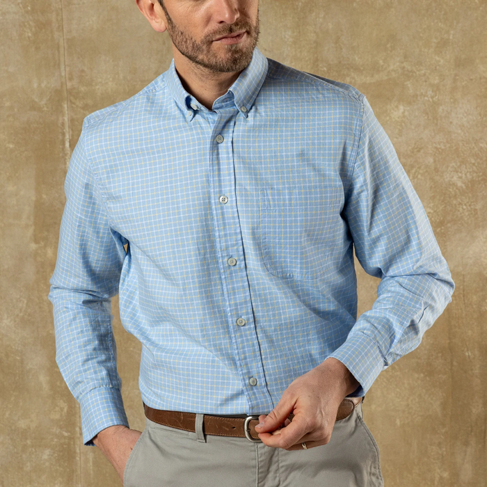 Kline Plaid Oxford Shirt - Serenity Blue