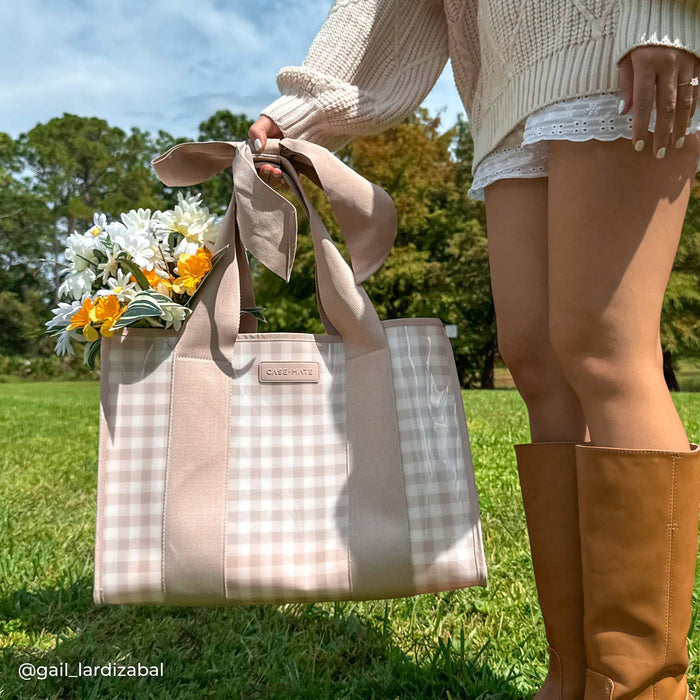 Latte Gingham Bow Jelly Tote Bag  | Case-Mate