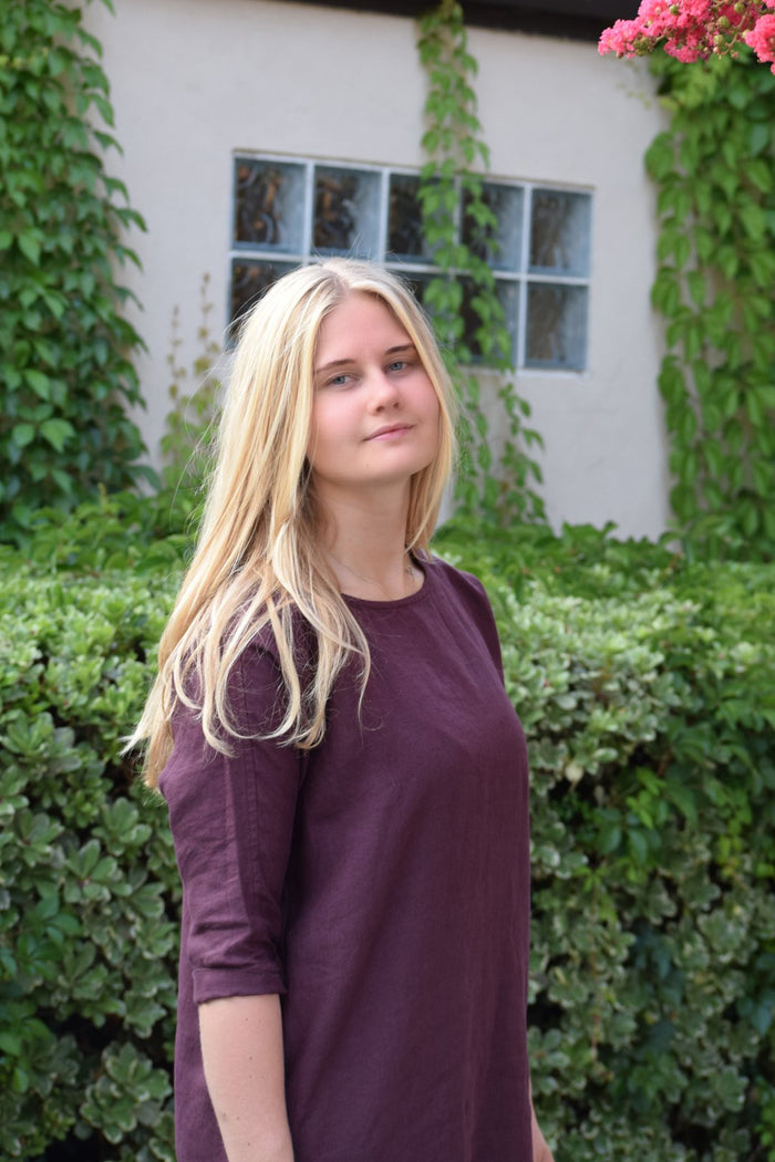 Linen November Tunic Dress Eggplant
