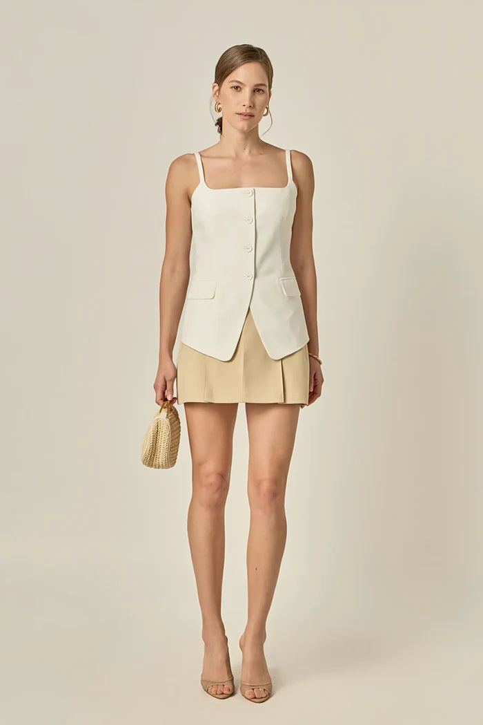 Linen Sleeveless Vest-White