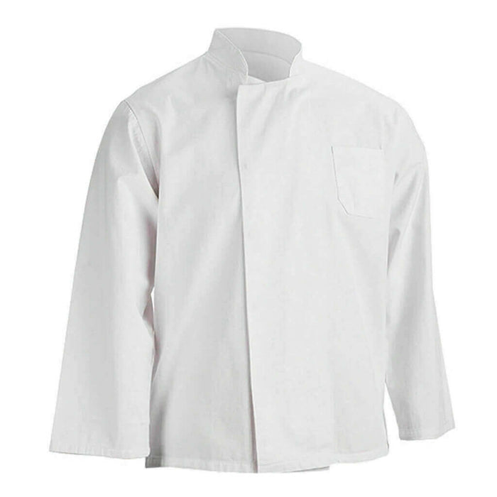 White hidden button full sleeve chef's coat on a white background