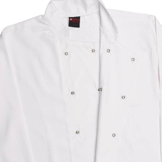Visible button long sleeve white chef jacket front look