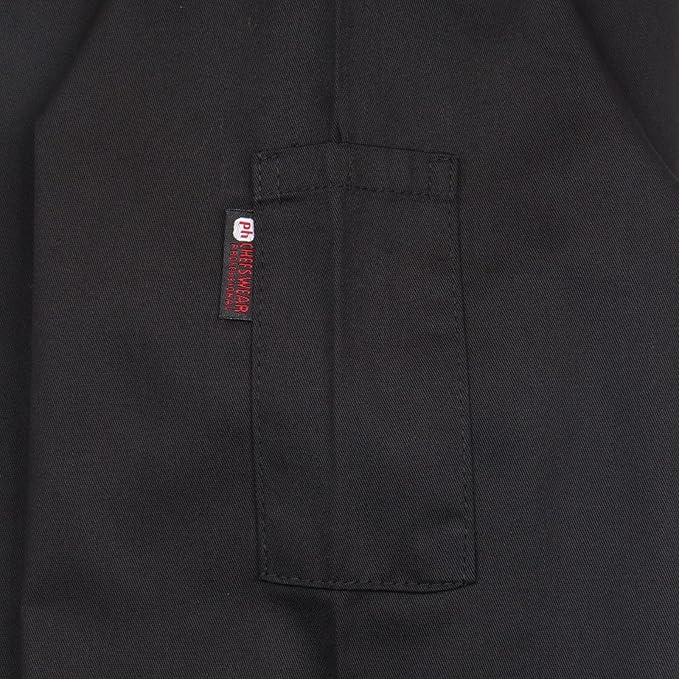 Visible button long sleeve black chef jacket pen pocket