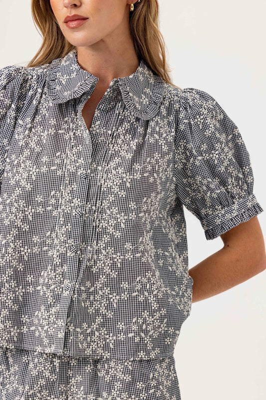 Lotus Shirt-Black Gingham