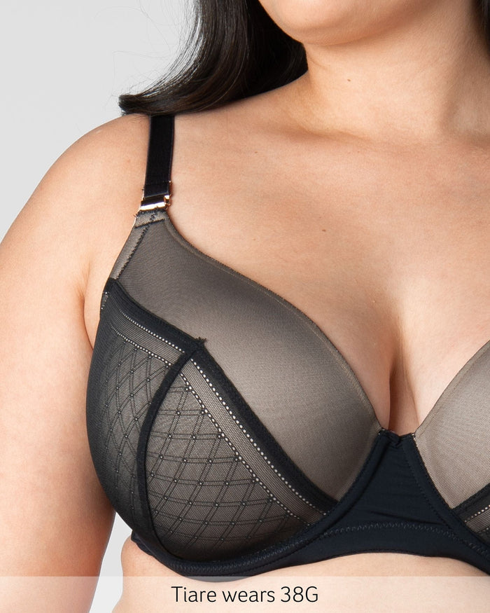 Lunar Eclipse T-Shirt Nursing Bra Black — close-up of lace cup detail — Hotmilk Lingerie