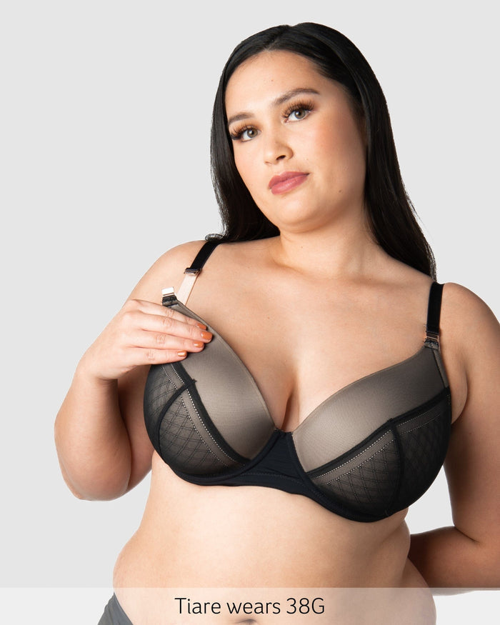 Lunar Eclipse T-Shirt Nursing Bra Black — magnetic nursing clip detail — Hotmilk Lingerie
