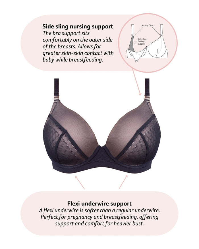 Lunar Eclipse T-Shirt Nursing Bra Black — technical features, flexi underwire — Hotmilk Lingerie
