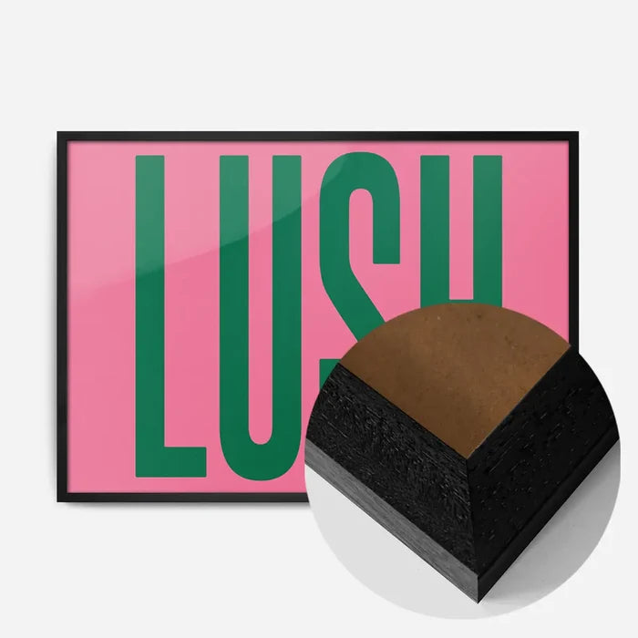Lush Typography Newcastle Poster Print in a black wood frame