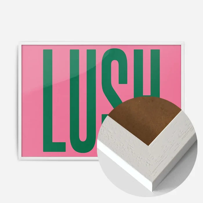Lush Typography Newcastle Poster Print in a white wood frame