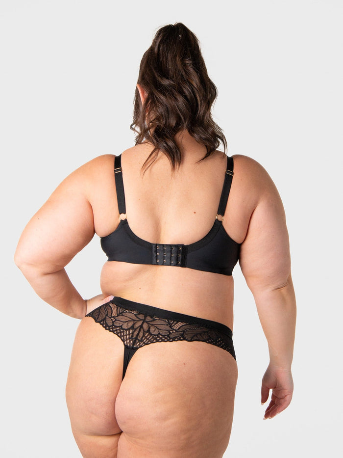 Luxe Wirefree Full Cup Bra Black — side sling shaping, lace trim — Hotmilk Evolve