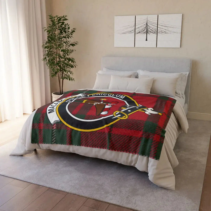 Red and Green Plaid Blanket with Viking Warrior Design