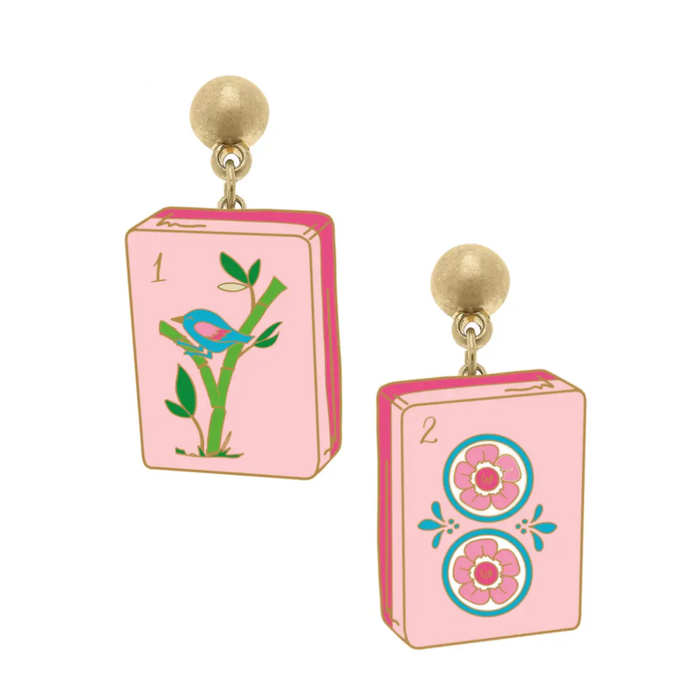 Mahjong Tile Enamel Earrings