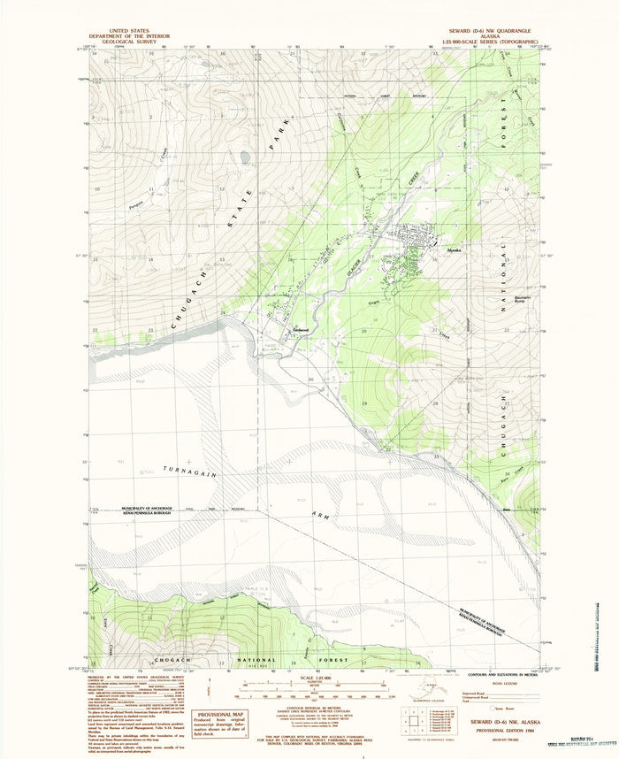 Map of Girdwood, Alaska by USGS, 1984 – Turnagain Arm, Chugach State Park & National Forest