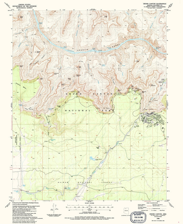 Map of Grand Canyon Village, Arizona by USGS, 1988 – Grand Canyon National Park, Colorado River & Granite Gorge