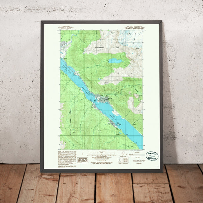 Map of Juneau, Alaska by USGS, 1986 – Douglas Island, Gastineau Channel & Mendenhall Glacier
