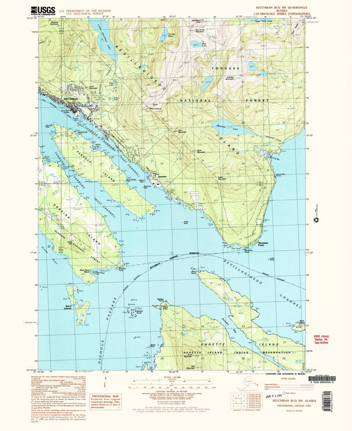 Map of Ketchikan, Alaska by USGS, 1991 – Tongass Narrows, Gravina Island & Annette Island