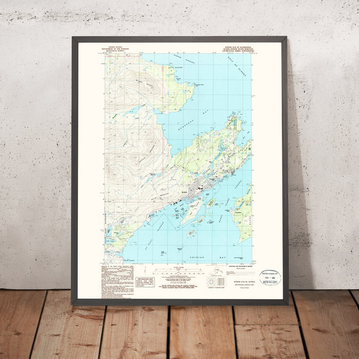 Map of Kodiak D-2 SE, Kodiak Island, Alaska by USGS, 1987 – Kodiak City, Chiniak Bay, Monashka Bay
