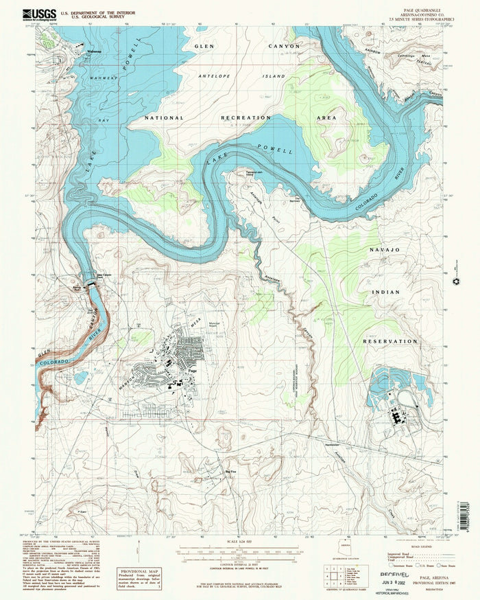 Map of Page, Arizona by USGS, 1985 – Lake Powell, Glen Canyon & Colorado River