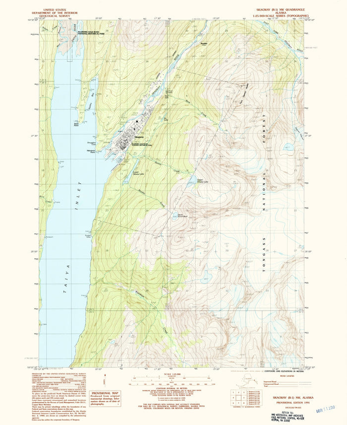 Map of Skagway, Alaska by USGS, 1991 – Taiya Inlet, White Pass & Klondike Gold Rush NHP