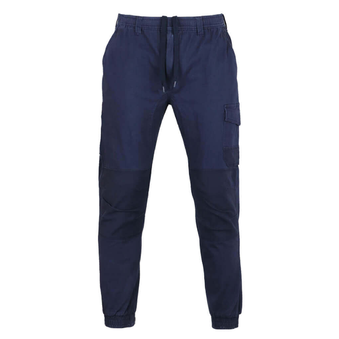 Navy blue cargo pants on a white background