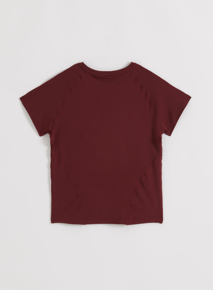 Merlot Soft Basic Short Sleeve by aim'n in a back-view flat lay, featuring ultra-soft jersey material.