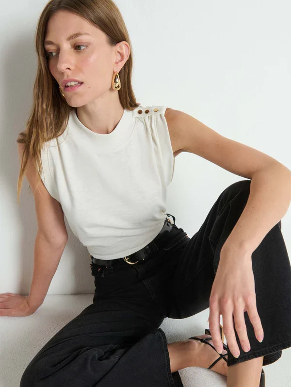 Micca Buttoned Shoulder Tank-Porcelain