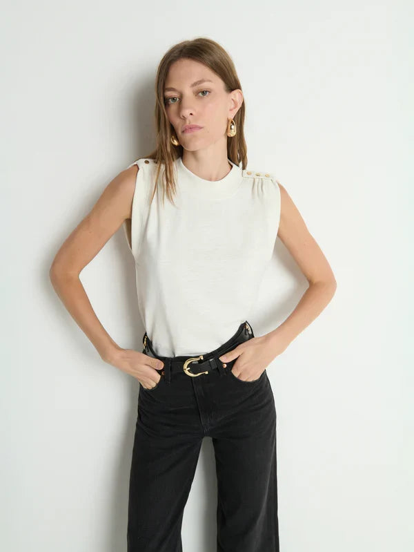 Micca Buttoned Shoulder Tank-Porcelain
