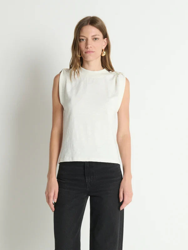 Micca Buttoned Shoulder Tank-Porcelain