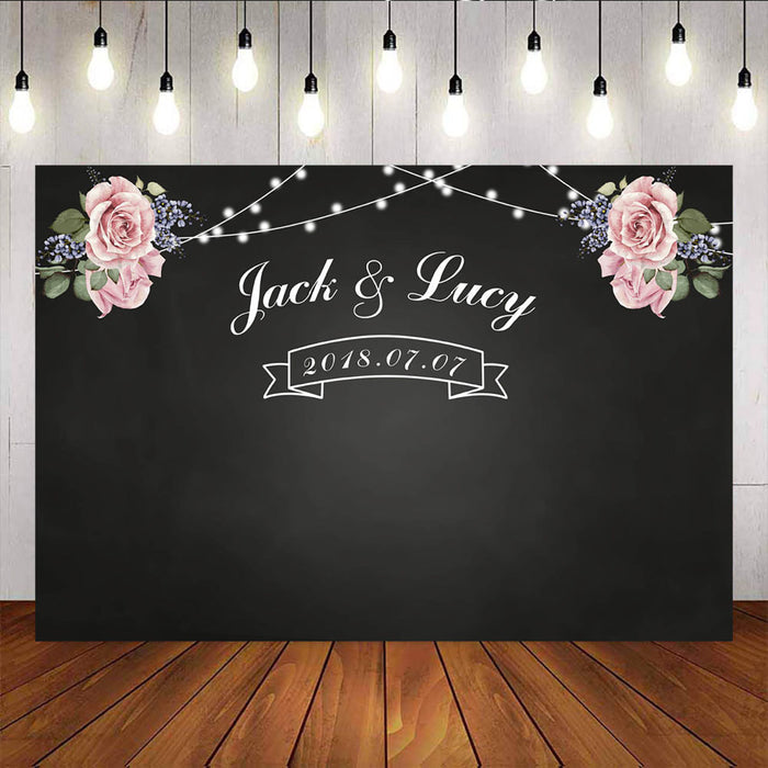 Mocsicka Blackboard Pink Rose Shiny Lights Wedding Photo Background-Mocsicka Party