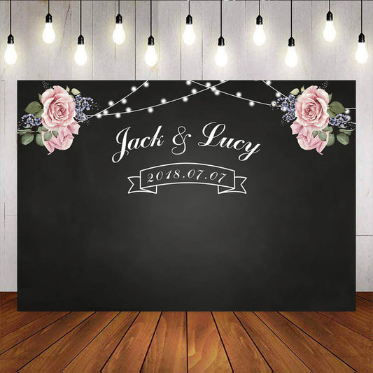 Mocsicka Blackboard Pink Rose Shiny Lights Wedding Photo Background-Mocsicka Party