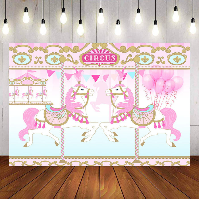 Mocsicka Circus Fun Fair Theme Birthday Backdrop Pink Carousel Photo Background-Mocsicka Party