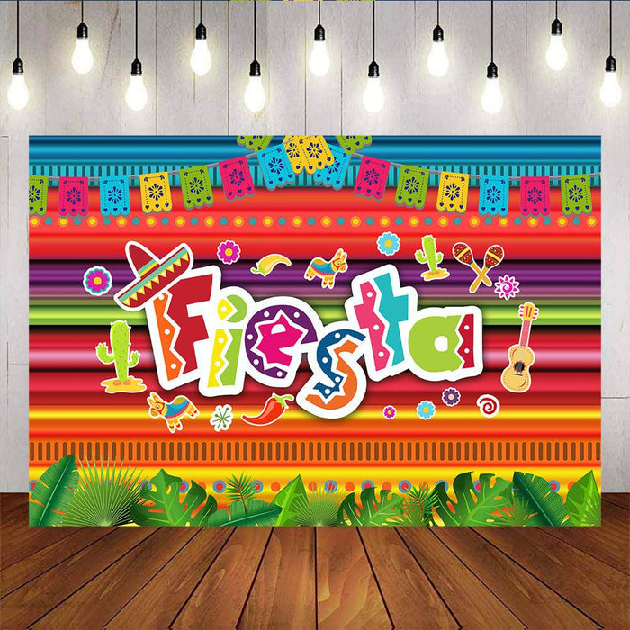 Mocsicka Fiesta Theme Happy Birthday Party Decor Colorful Stripes Plam Leaves Backdrop-Mocsicka Party