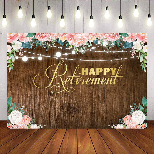 Mocsicka Happy Retirement Backdrop Flowers and Wooden Floor Photo Background-Mocsicka Party