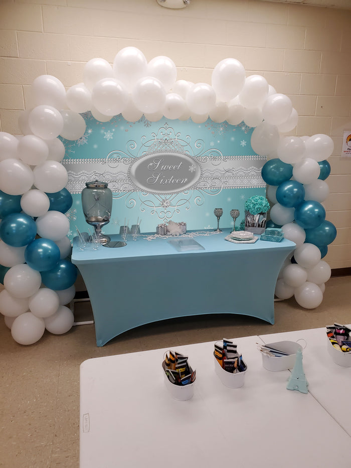 Mocsicka Sweet 16th Birthday Party Backdrop Sliver Snowflake Green Background-Mocsicka Party