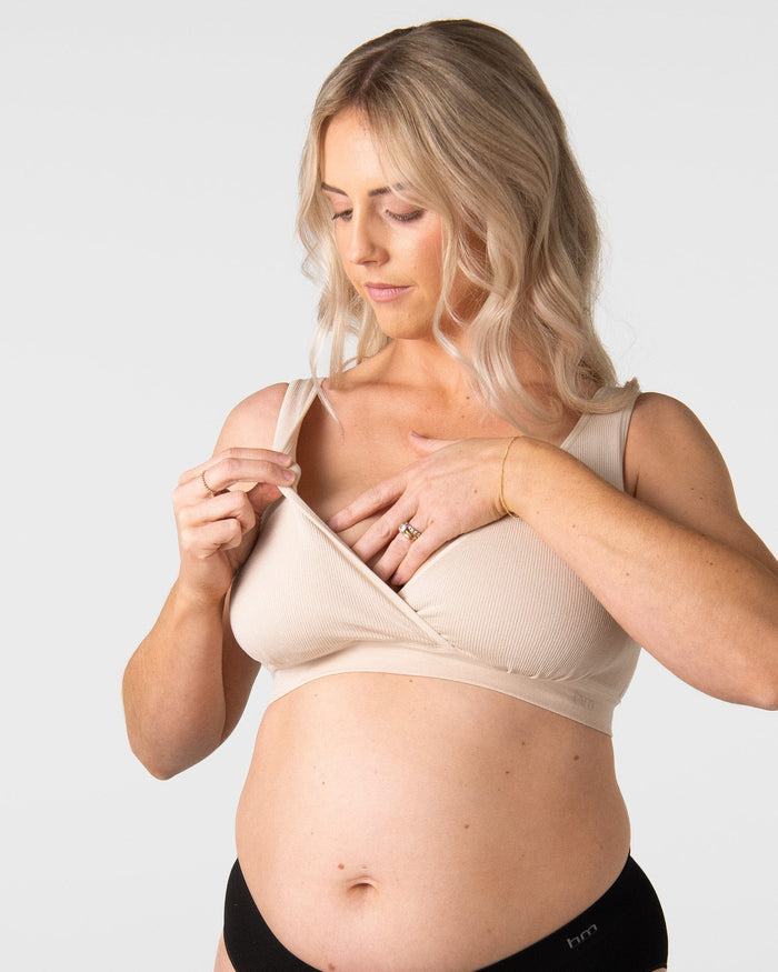 Hotmilk My Comfort Oat bra — back view showing smooth finish and hook-and-eye closure