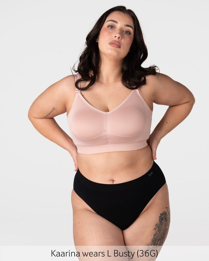 Hotmilk My Everyday FlexFit Nursing Bra in Dusky Pink – front view, seamless wirefree nursing bra for fuller busts F–J cup