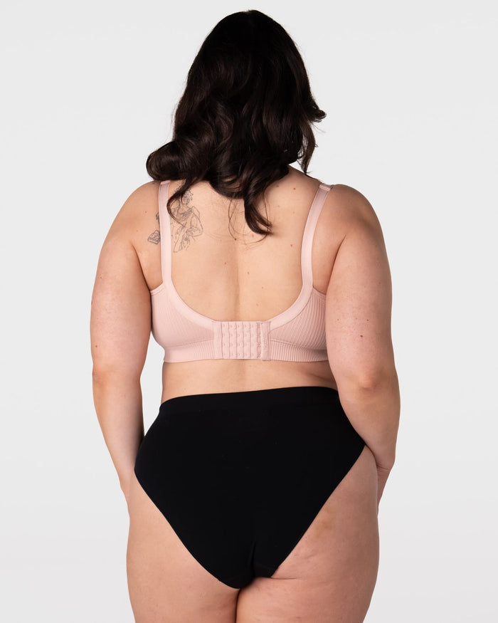 Hotmilk My Everyday FlexFit Nursing Bra in Dusky Pink – back view showing 6-hook 4-row wide closure and double-layer smoothing panel