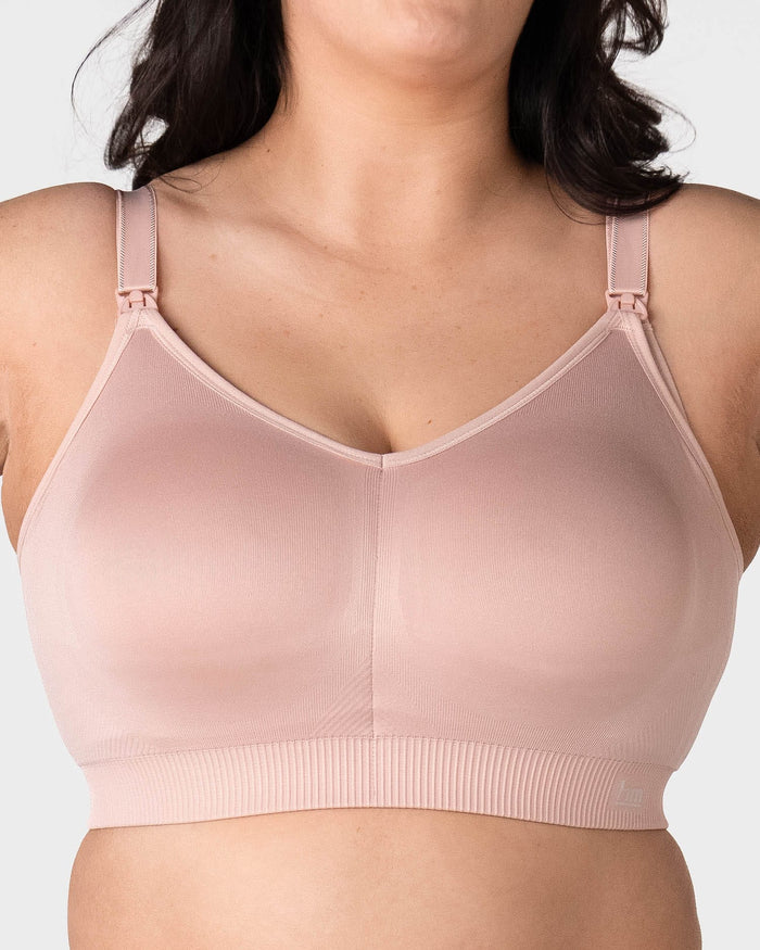 Hotmilk My Everyday FlexFit Nursing Bra in Dusky Pink – three-quarter view showing full coverage moulded cups and adjustable straps