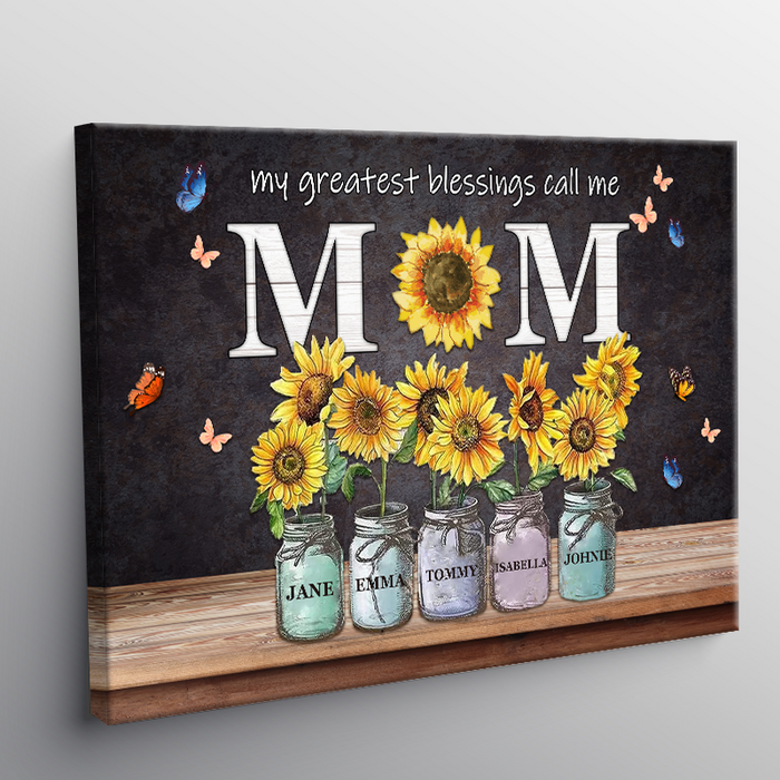 My Greatest Blessings Call Me Mom Gift For Mother Personalized Custom Framed Canvas Wall Art